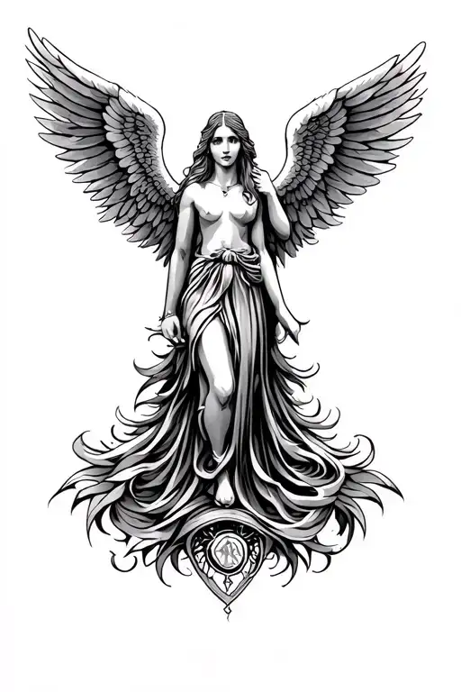 angel wings and trishulam in middle of the wings spread tattoo design idea