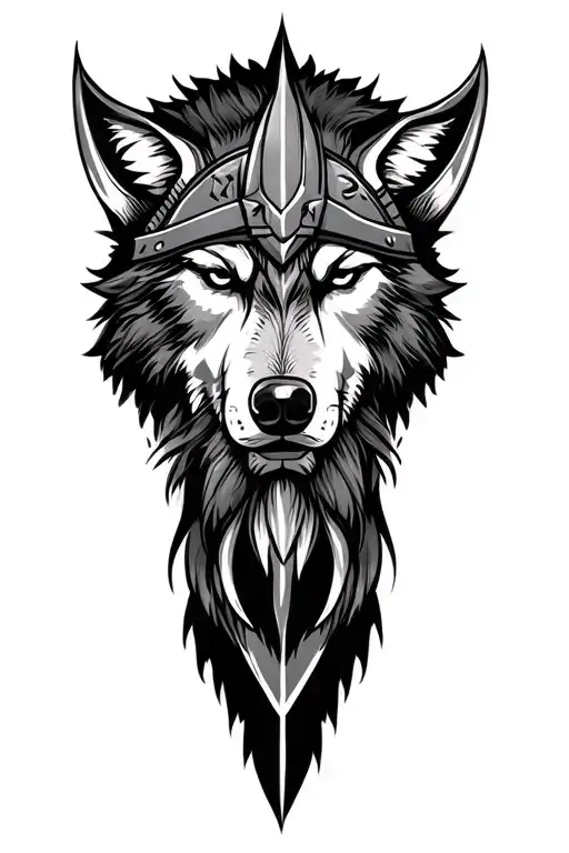 viking face and wolf head tattoo design idea