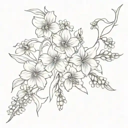 delphiniums flowers on angel wings tattoo design idea