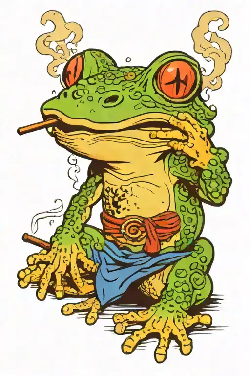 Japanese frog smoking tattoo design idea