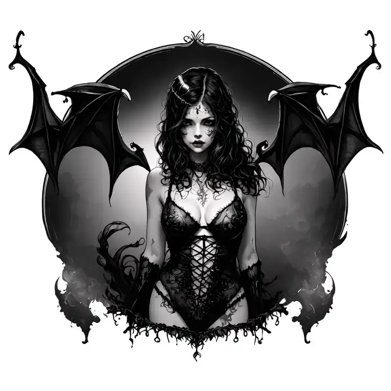 Gothic, Succubus, G-String, Ripped Bra tattoo design idea