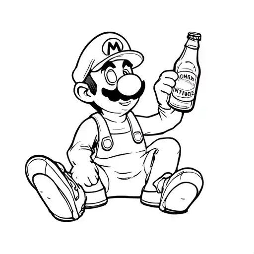 mario sitting on the ground with a beer bottle tattoo design idea