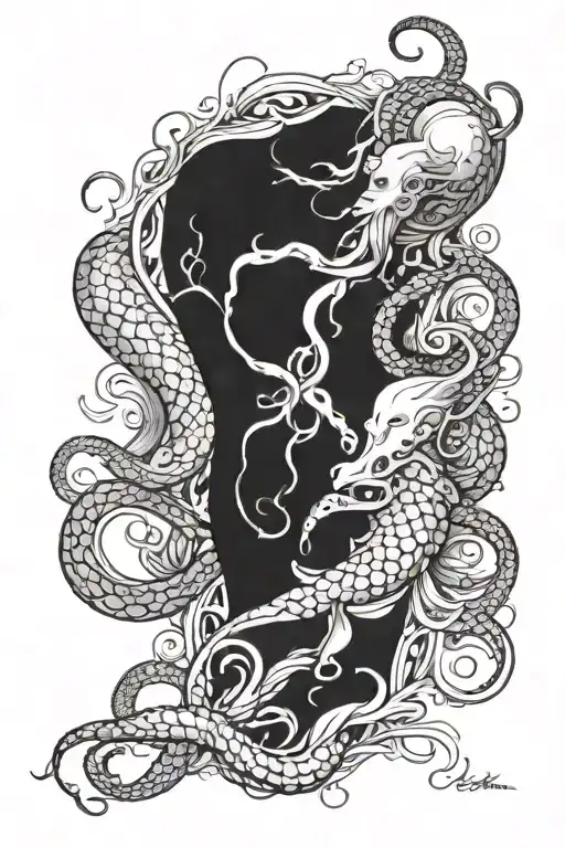 aquatic leg sleeve with octopus, koi fish around the knee, mermaid, jellyfish tattoo design idea