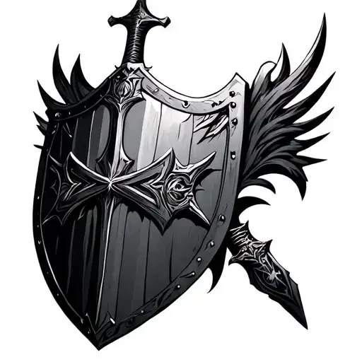 ares god of war sword shield cross tattoo design idea