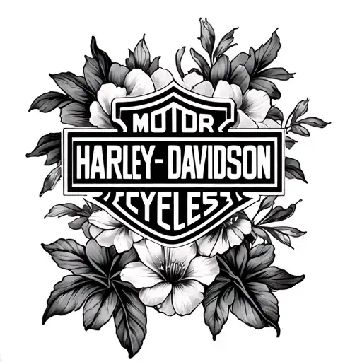 1. Minimalist Harley-Davidson Logo with Floral AccentsA delicate rendition of the iconic Harley-Davidson bar and shield tattoo design idea
