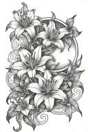 lilies and violets with moon and sun tattoo design idea