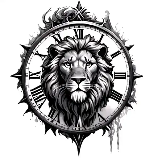 Lord of the rings, lion, clock, soldier standing tattoo design idea