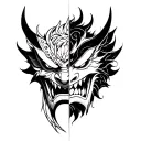 oni mask split in half tattoo design idea
