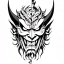 oni mask split in half tattoo design idea