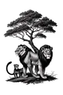lion, cubs + tree tattoo design idea