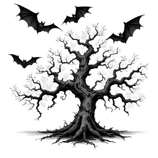 Poison Tree With Bats tattoo design idea