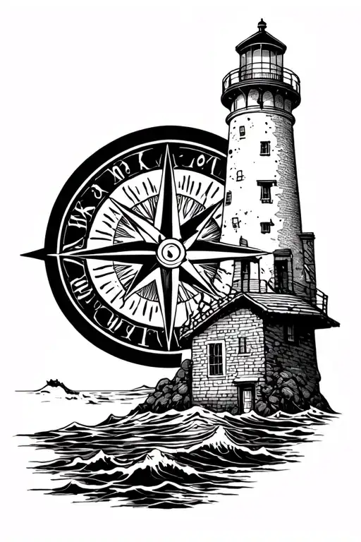 compas and lighthouse tattoo design idea