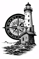compas and lighthouse tattoo design idea