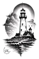 compas and lighthouse tattoo design idea