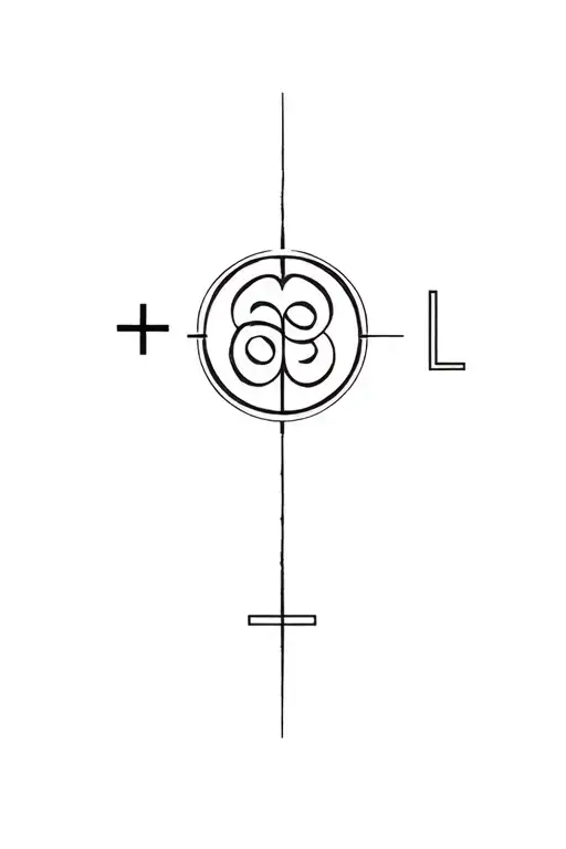 D/s dynamic inspired tattoo featuring a collar,  circle with a plus sign inside it, triskelion symbol, letter L tattoo design idea
