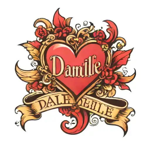 name Danielle with heart tattoo design idea