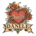 name Danielle with heart tattoo design idea