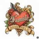 name Danielle with heart tattoo design idea