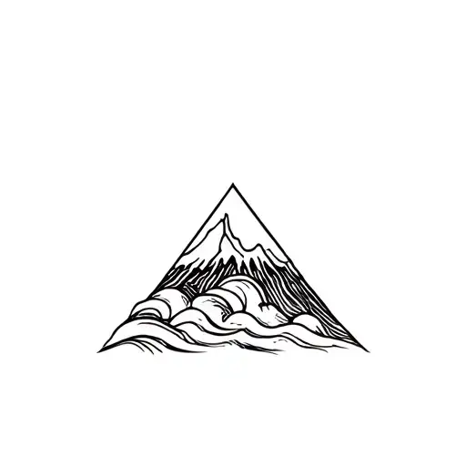 triangular shaped volcano with waves flowing and curving tattoo design idea
