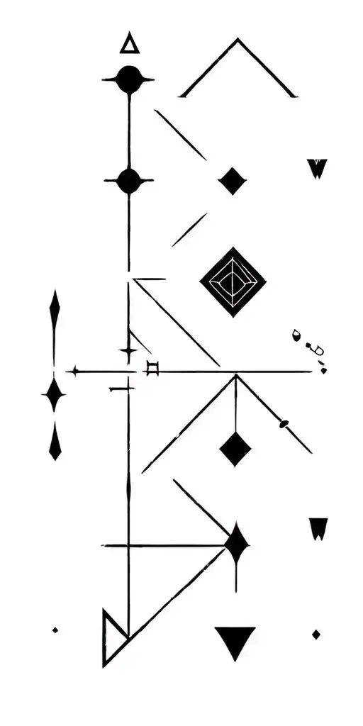 Bloodborne caryll runes connected with geometric minimalist objects (triangles, circles, etc.) tattoo design idea