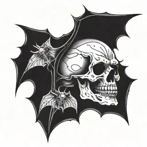evil skull with bats  tattoo design idea