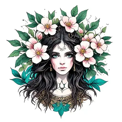 star maiden and flowering dogwood tree tattoo design idea