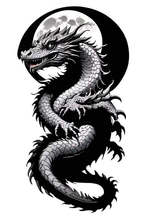 Filipino water dragon with Moon in the background tattoo design idea