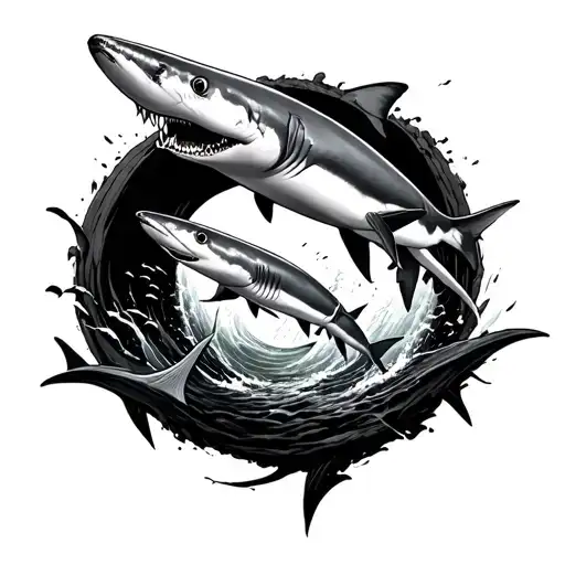 Sharks chasing a school of fish in a black hole  neck tattoo tattoo design idea