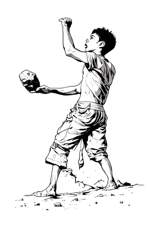 Palestinian boy throwing a rock inspired tattoo, tattoo design idea