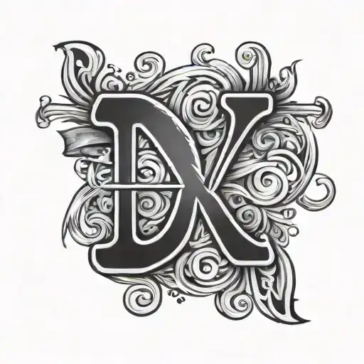 cursive script letters J and V connected inscription tattoo design idea