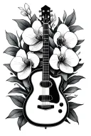 memorial tattoo with guitar surrounded by orchids tattoo design idea