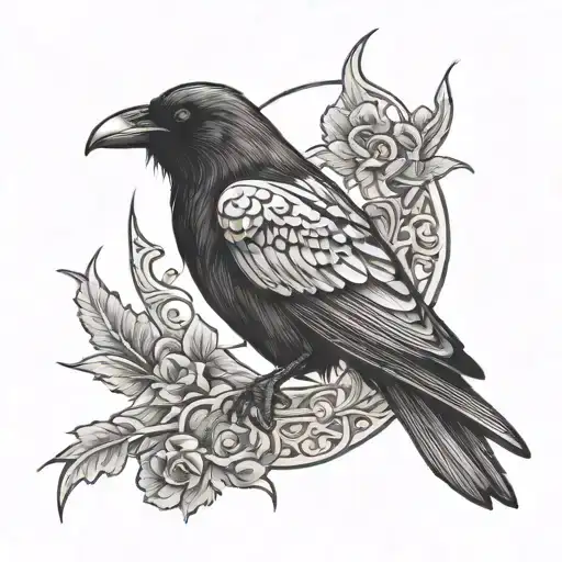 gothic raven sitting facing left side tattoo design idea