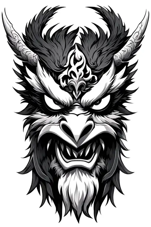 tengu mask with norse mythology tattoo design idea