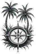 Palm tree and compass tattoo design idea
