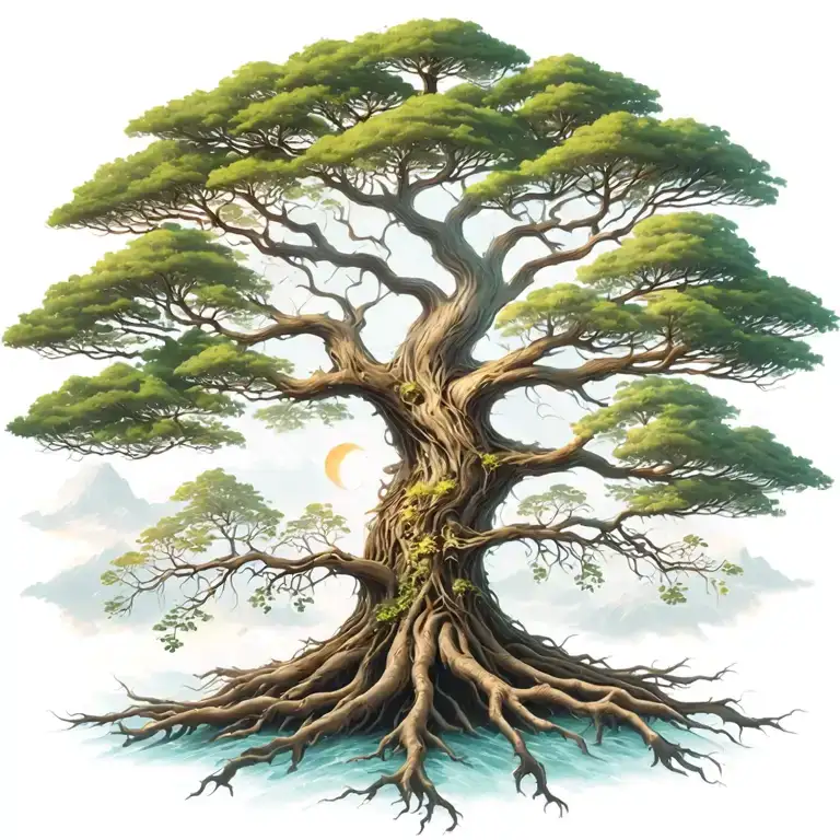 Yggdrasil world tree intertwined tattoo design idea