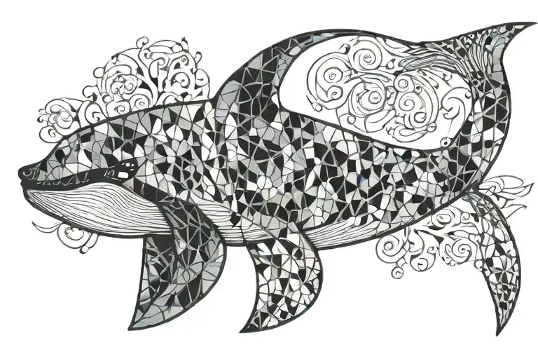 glass whale no tale free hand tattoo design idea