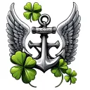 4 leaf clover and boat anchor aviation wings intertwined  tattoo design idea