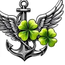 4 leaf clover and boat anchor aviation wings intertwined  tattoo design idea