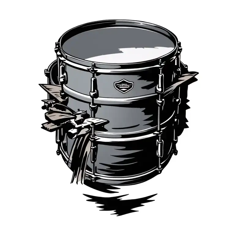 outline of a snare drum with a plane incorperated tattoo design idea