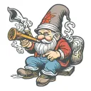 garden gnome smoking a wood long pipe tattoo design idea