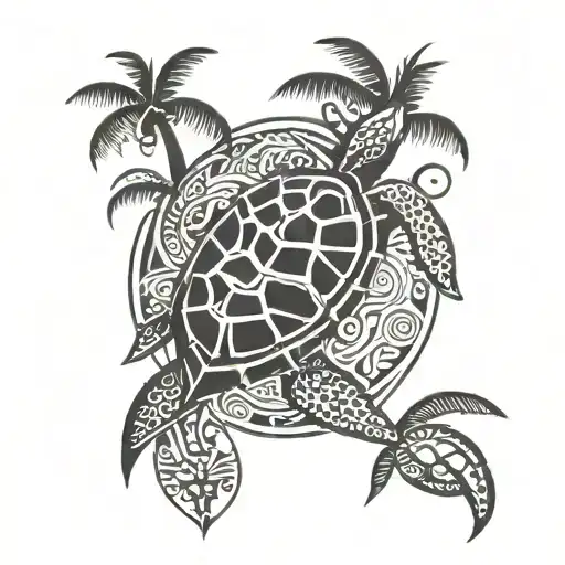 Coconut trees and turtle of Guadeloupe tattoo design idea