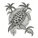 Coconut trees and turtle of Guadeloupe tattoo design idea