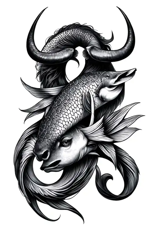 zodiac signs pisces, Taurus, aquarius, and cancer integrated into one design tattoo design idea