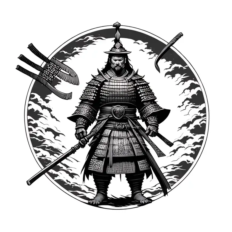 samurai warrior standing tattoo design idea