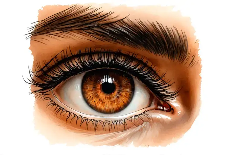 close female brown eye long lashes looking forward tattoo design idea