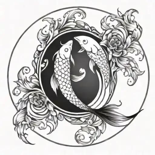 Anime fish yin yang, black and white. The white fish is more delicate with a smoothed translucent tail, and the black on tattoo design idea