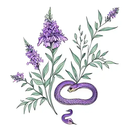wildflowers and purple lilac with snakes tattoo design idea