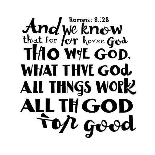 Romans 8:28 and the words And we know that for those who love God all things work together for good - with a pattern tattoo design idea