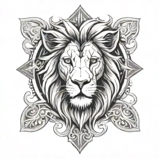 asymmetrical lion and cross with shadows tattoo design idea