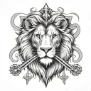 asymmetrical lion and cross with shadows tattoo design idea